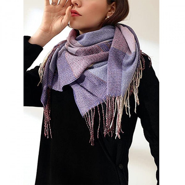 Violetti ruudullinen lämmin kashmirhuivi pitkä