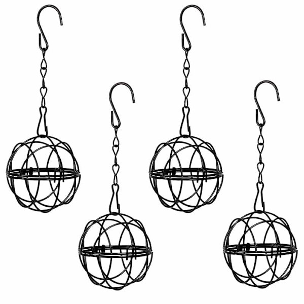 Fågelmatare, Set med 4 fågelmatare - kompatibel med fettbollar - Fågelmatare med S-formade krokar - Diameter: 7,5 cm, Utomhusfågelmatare - Svart