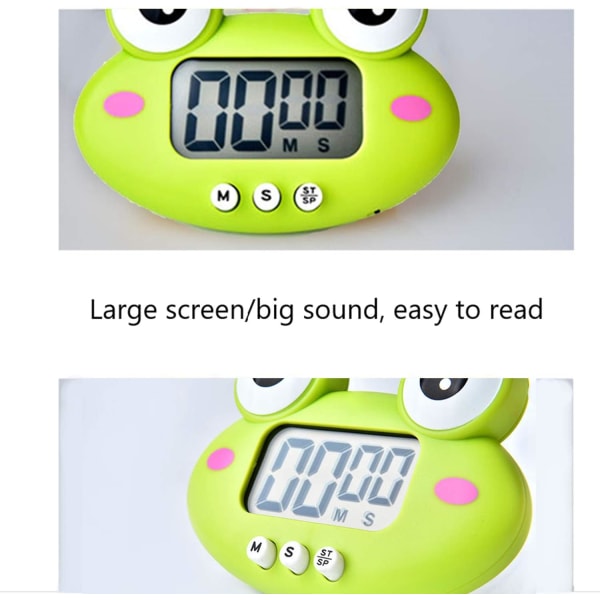 Kök Timer, Söt Cartoon Djur Nedräkningstimer, Digital Matlagningstimer med Magnetisk, LCD Stor Skärm Visuell Klocka, Hängbar Alarmklocka med Stativ, för Matlagning Baka Sport Spel(Groda)