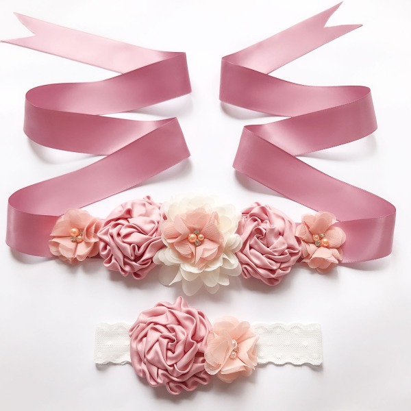 Butterfly Pink Baby Shower Sash Mom to Be Maternity Sash ja Corsage Pin Se
