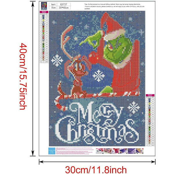 Julediamanter Malingsett for Voksne, Grinch Diamant Kunst for Voksne Nybegynner, Diamant Dots Gem Art for Estetisk Hjem Decor 12x16Inch