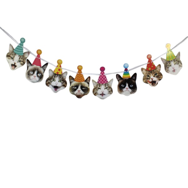 Birthday Cat Garland, Photographic Cat Faces Birthday Banner, Kitties Bday