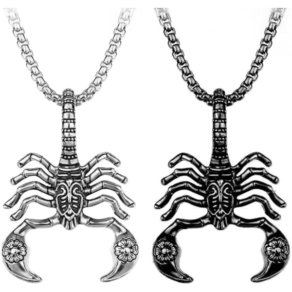 2 st Scorpion Necklace Gothic Punk Rock Hip Hop Pendant Halsband Cool Scorpion King Amulet Pendant Halsband för män - Svart Silver