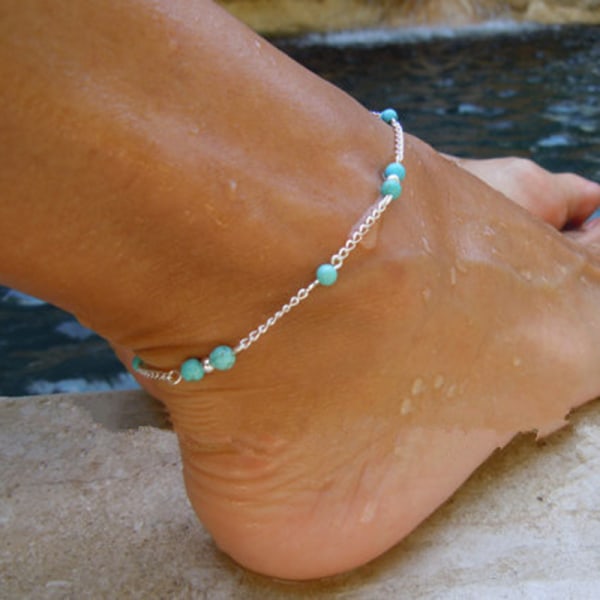 Boho Turkis Anklets Sølv Perle Anklet Armbånd Strand Tilbehør