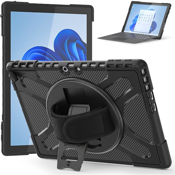 Gerutek Etui for Microsoft Surface Pro 10/Pro 9 (2024/2022), Heavy Duty Cover med roterende stativ og håndstropp, installerbart tastatur, støtsikkert Pr