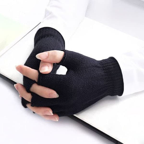 Par Halvfingerhandsker Vinter Fingerløse Handsker Strikkede Handsker kompatible Mænd Kvinder (Sort)