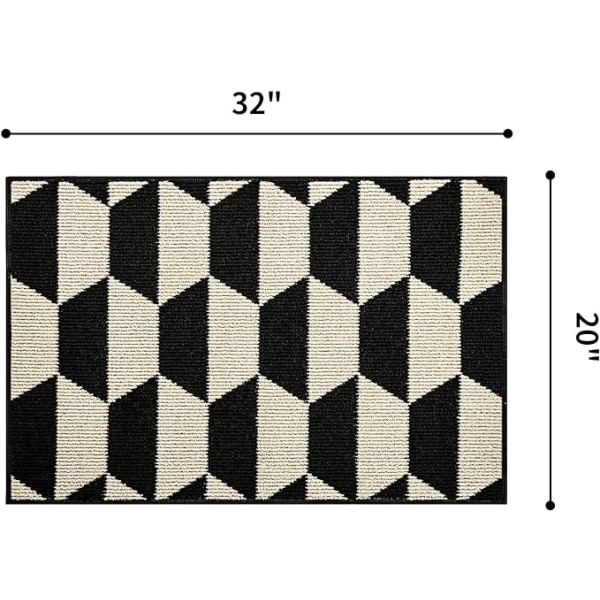 Indendørs dørmåtte, 50*80cm, skridsikker døråbnermåtter, udendørs velkomstmåtte vaskbar, lavprofil indendørs dørmåtter til entre, gulv sort og hvid