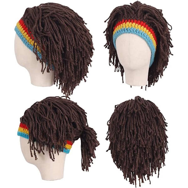 Mænd Strikhue med Hår Drenge Sjov Håndlavet Strik Vinterhue Beanie Rasta