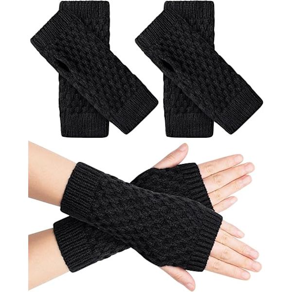 Par Knittede Fingerløse Handsker, Håndledsvarmere med Tommelhul Unisex Vinter Termiske Vanter (20*8cm)