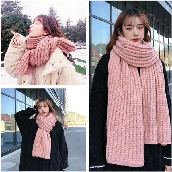 Vinter Chunky Knitted rosa Halsduk Mode Solid Färg Mjuk Varm Lång Halsdukar