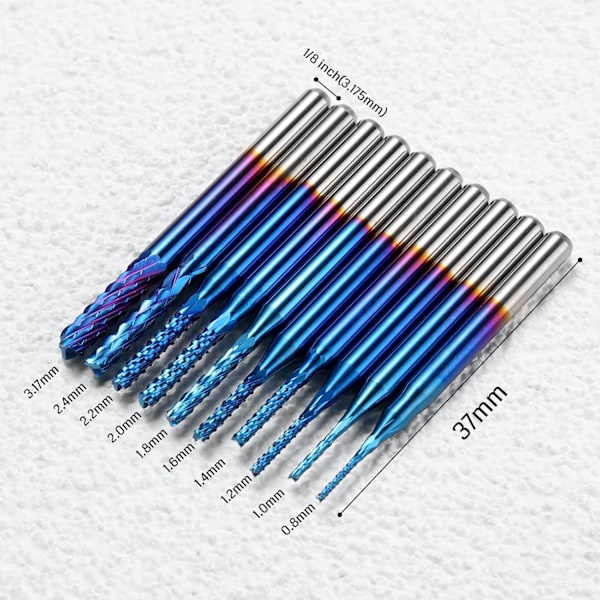 10 st Nano Blue Coat CNC-fräsbit, 0,8-3 mm, 1/8 skaft