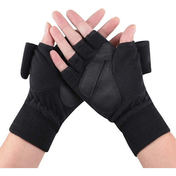 Herr vinter flip top handskar 2 i 1 varma fleece handskar halv finger vantar termiska fingerlösa handskar hand utomhus L