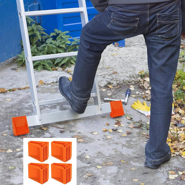 Stigebenstilbehør - 4 stk. Skridsikker, Tykk - Universal Stigeskammelpude, Stigeskammelfod - Stigepude, Stigefod (Orange, Plastik)