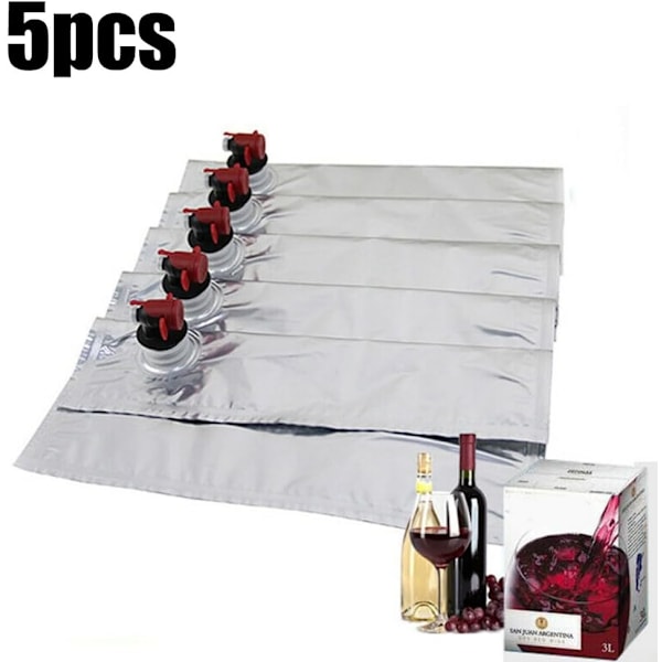 Förpackning med flytande dispenserpåsar, ersättningspåsar för vinpåsar, bärbara vindispenserpåsar för Bag in Beverage Box med butterflyventil, 5L