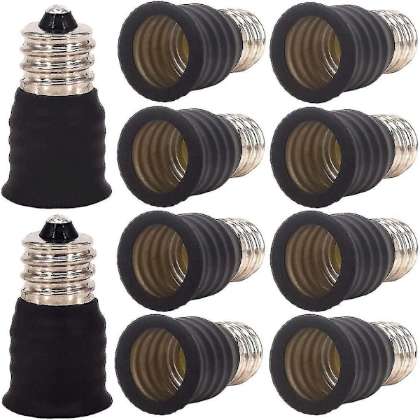 E12 til E14 lampebaseadapterkonverter, lampebaseadapter for glødelampe, LED, halogen energisparende lamper (10 stk, svart)
