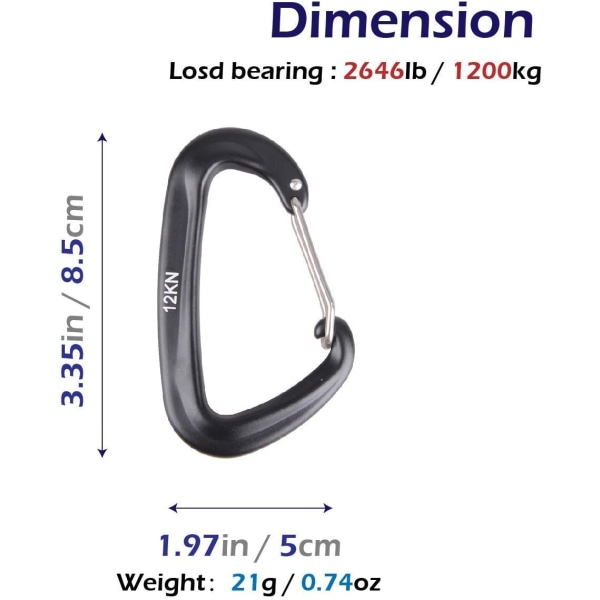 Nøkkelringkarabiner 12kN Små Karabinkroker Klips Multifunksjonell L