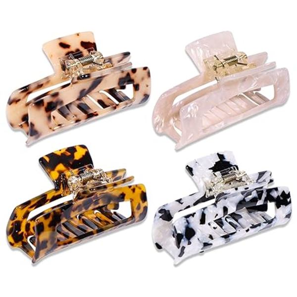 4 st hårklämmor, akryl hårbananer, celluloid fransk fjärilsskal grepp stift klämma -Leopard 3,4*1,2 tum 4 färger
