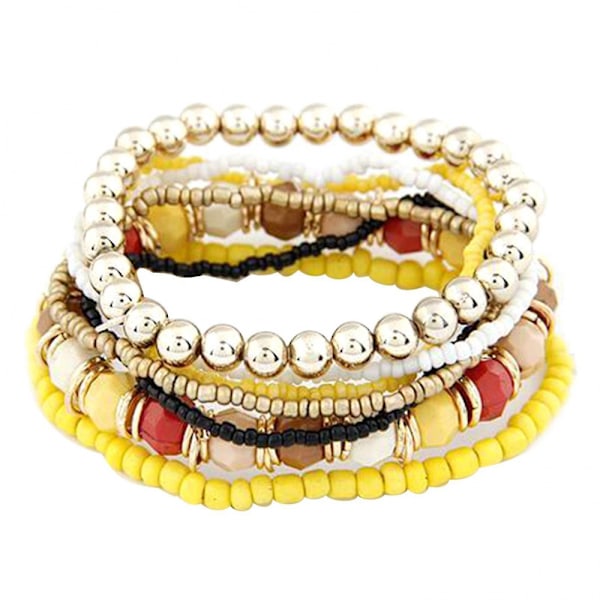 1 set Boho Bohemian Mix Style Multilayer Elastiska Pärlarmband för Bankettfest Brun