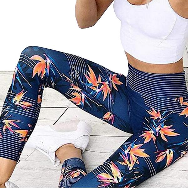 Yoga byxor dam fitness sport leggings randiga tryck elastiska gym workout