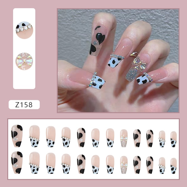 Falske negler kiste lange akryl full dekning leopard print negler tips 24PCS