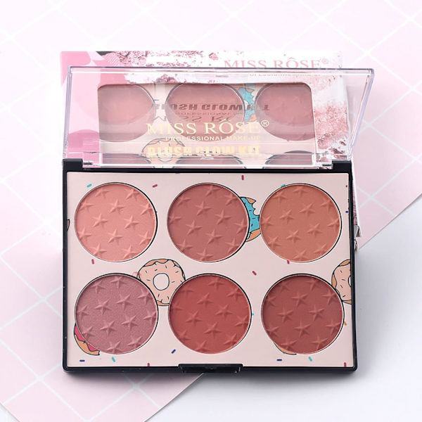 6 farver ansigtsblush-palette, let luksus blush-palette mat blush-pudder