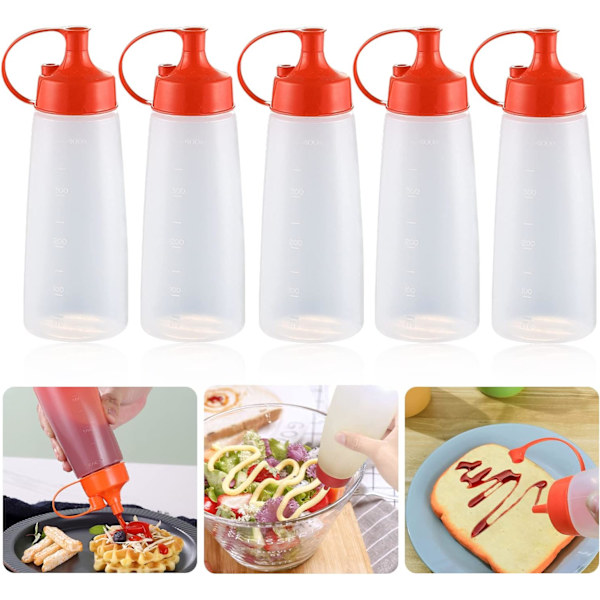 Kryddflaskor, 5 st 16 oz Smaksättningssås Flaska, Såsdispenserflaskor, Plastkryddflaskor, Såsflaska, Plastflaskor med Lock, BP