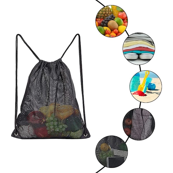 Ryggsäck i mesh, strandväska i mesh, nätväska i nylon, ryggsäck med dragsko, strandryggsäck, justerbara väskor med dragsko, kompatibel för simning, dykning, resor, G