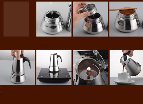 Italiensk espressomaskin i rustfritt stål, 9 kopper