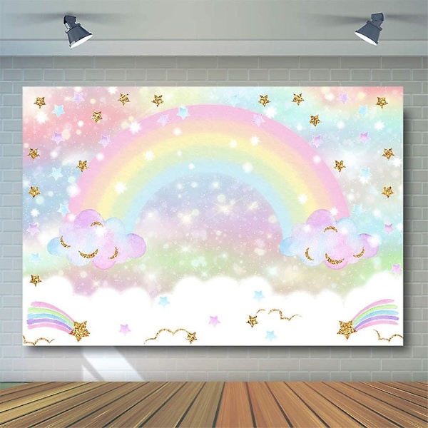 Sateenkaaren tausta syntymäpäiväjuhliin 7x5ft Glitter Star Rainbow Sky Cloud Ph