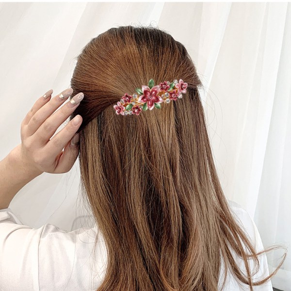 4 färgglada vintage dekorativ blomdesign metall guldton fransk hårspänne