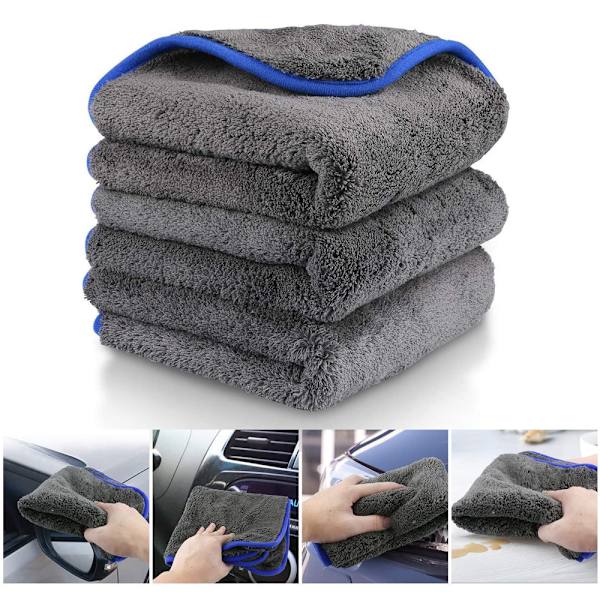 Premium Mikrofiber Håndklæder 1200GSM Tykke Professionelle Bil Tørre Håndklæde Mikrofiber Rengøring Klud Klude til Biler Detaljering Vask Tilbehør (Grå) 3 stk