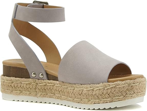 Topic Öppen tå spänne ankelrem Espadrilles Flatform Wedge Casual Sandal
