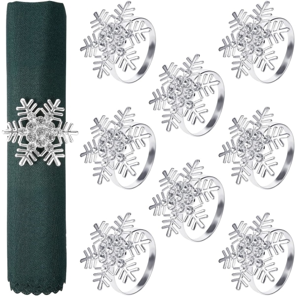 Servettringar- Set med 12 Snowflake Metal Servetthållare Silver Xmas Servett Bu