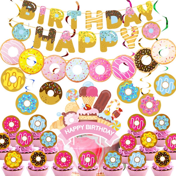 Donut födelsedag dekorationer festtillbehör kit, 5 delar av Donut Happy Birth