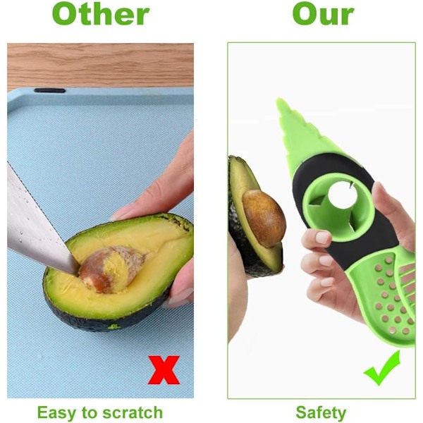 4 i 1 Avocado Skærer, Miljøvenlig PP Avocado Skræller og Avocado Hakker, Ergonomisk Værktøjssæt til Avocado, Mango, Kiwi