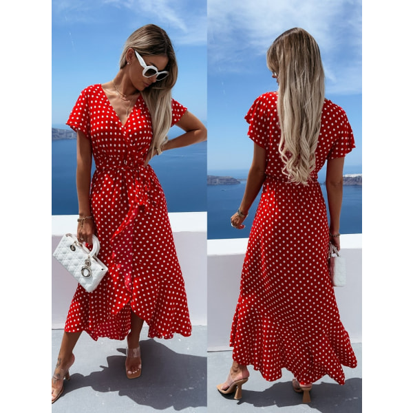 Naisten kesän print Cross V -kaula-mekko Bohemian Flowy Long Maxi Dre