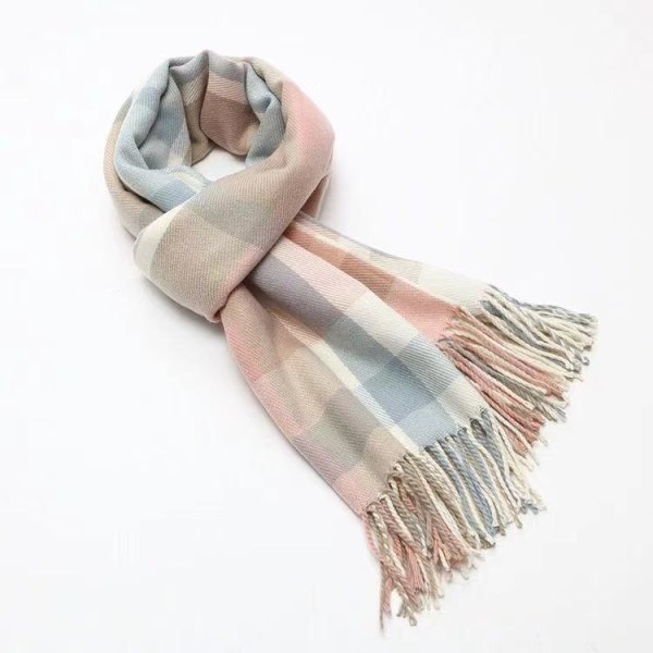 Vintervit Tartan Scarf - Dam Rutig filt Halsdukar Varma rutor Br