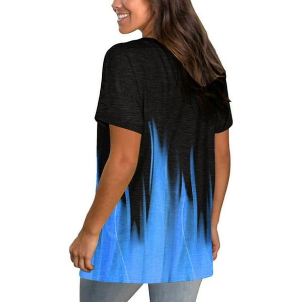 Plus size topper for kvinner Dame skjorte Dame kort ermet V-hals print T-skjorte lomme tunikaer casual topper bluser blå M