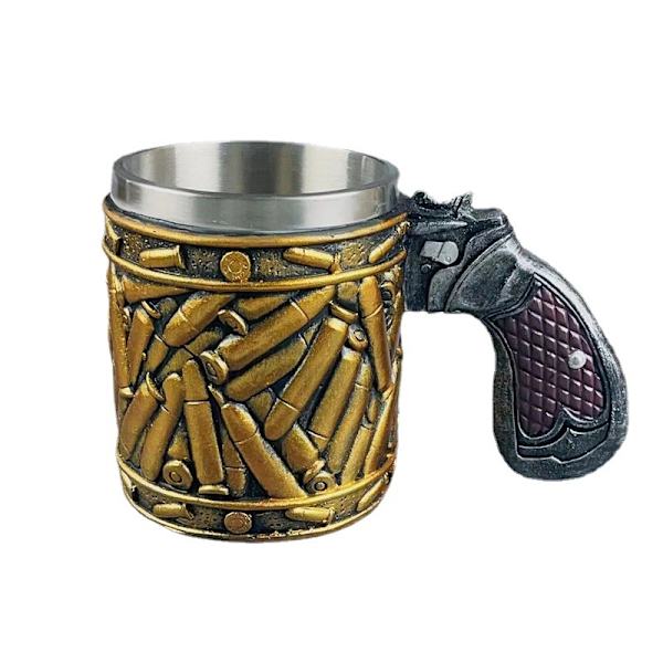 Krigstema ölmugg med handtag Kreativ revolver tankardkopp Vintage bar A