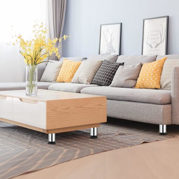 Møbelben i Rustfrit Stål Justerbare Metalben til Skrivebord Bord Hjem DIY Projekter TV-Stativ Kontor Sofa Stol Skab Sæt af 4 (5cm)