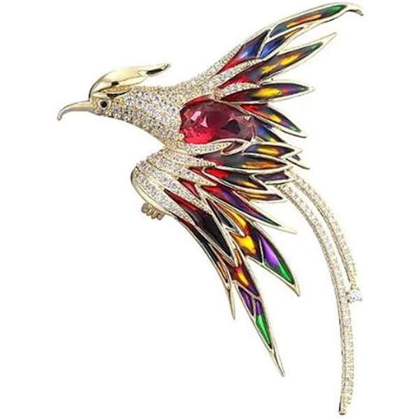 Krystal Phoenix Fugl Brosche Farverige Fugl Broscher Rhinestone Dyr Pin Mode Smykker Tilbehør Gaver Rød 5.7*6.1cm