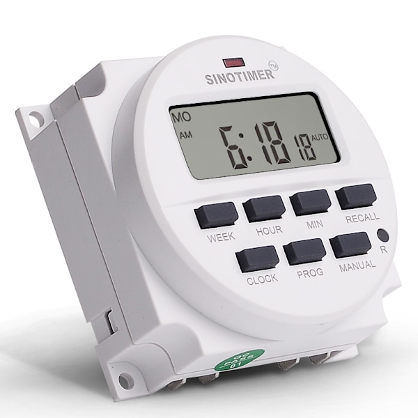 220V DC Timerbrytare, 7 Dagar Programmerbar Tidrelä, med 12/24 Timmars Klockdisplay, 1.6 Tums Stor LCD-Skärm, Batteriladdning Inuti (TM618H-2)