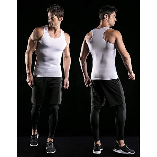 2 stk. Mænds Cool Dry Kompression Ærmeløs Tank Top, Sport Løb Basketball Træning Base Layer hvid