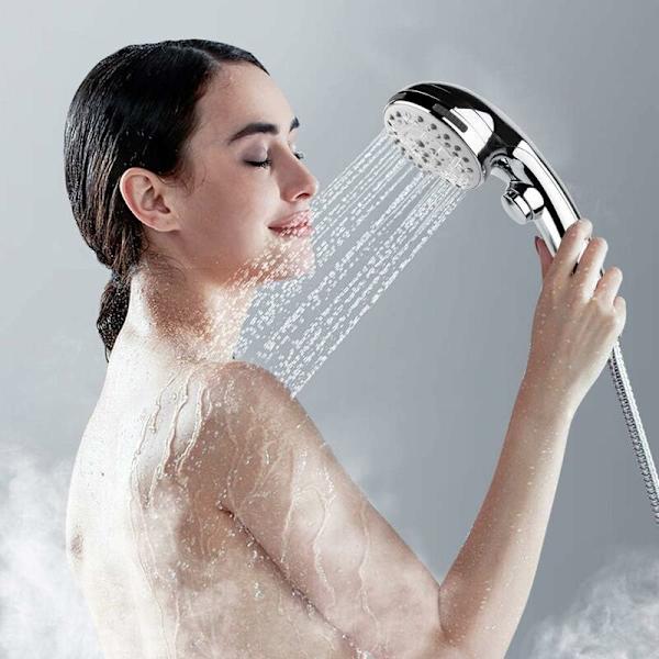 Brusehoved, håndholdt brusehoved med 1,5 m slange (uden holder), 6 spray