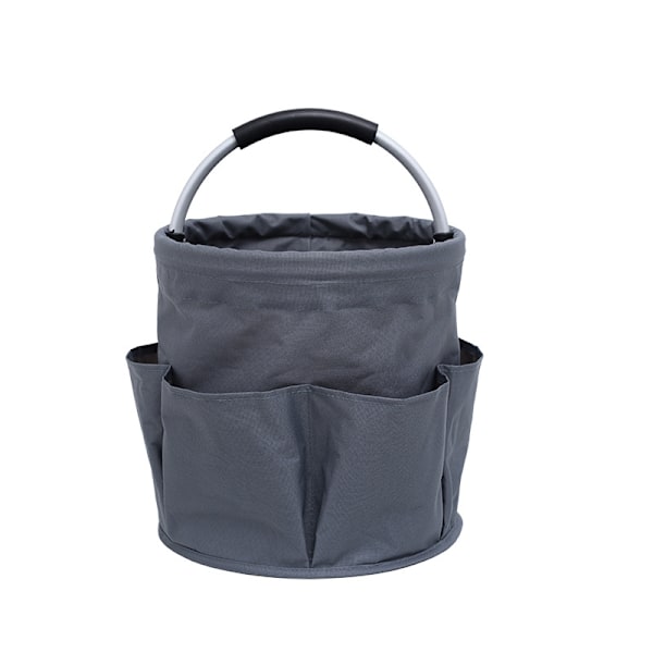 17L bøtteverktøyskurv med 6 utvendige lommer, rund hageverktøypose med håndtak, Oxford Cloth Organizer Bin for oppbevaring, sammenleggbar oppbevaringskurv