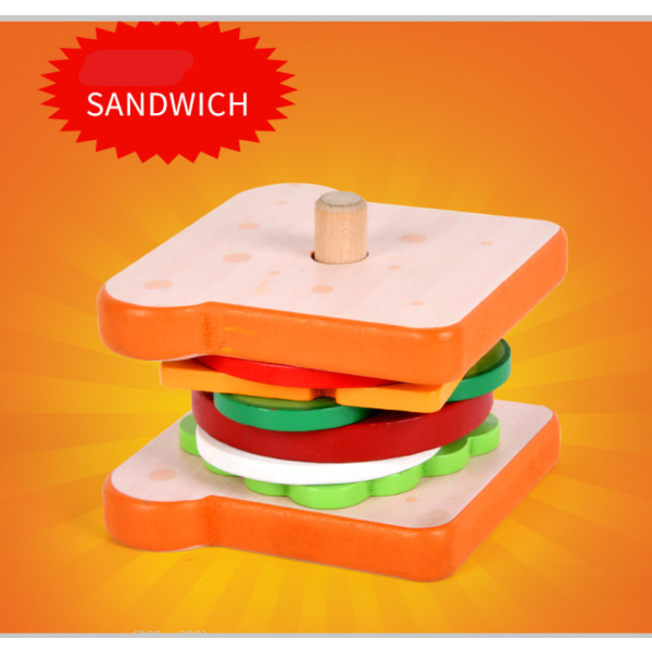 Late som mat i tre, stabelbare leker, sandwichblokker