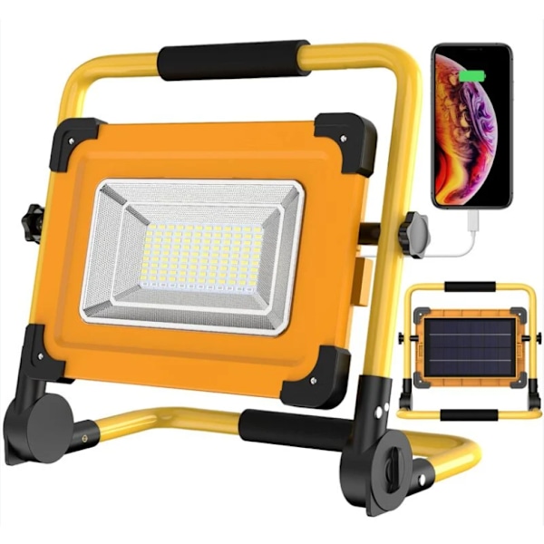 100W Solar Genopladelig LED Arbejdslampe, 120 LED Arbejdslampe, 12000mAH Batteri Vandtæt USB Power Bank til Bilreparation, Garage, Camping