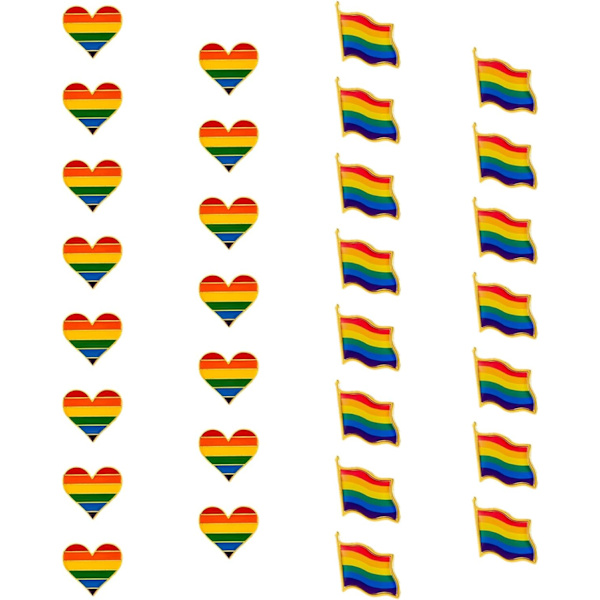 30 stk. Pride Rainbow Enamel Lapel Pin Sæt - 15 stk. Rainbow Pride Flag L