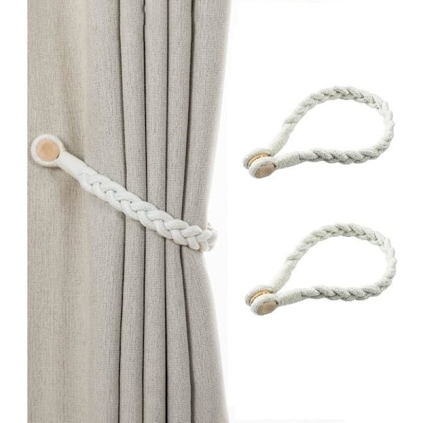 Magnetiske gardinholdere, Boho gardinkroker gardinholder blader bomull flettet gardinklips gardinbindere gardinholder spenner for hjemmekontor kafédekorasjon 50 cm lang (1 par)