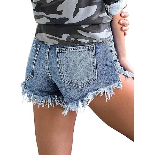 Kvinders afslappede denimshorts med flosset råt revnet denimshorts,XL